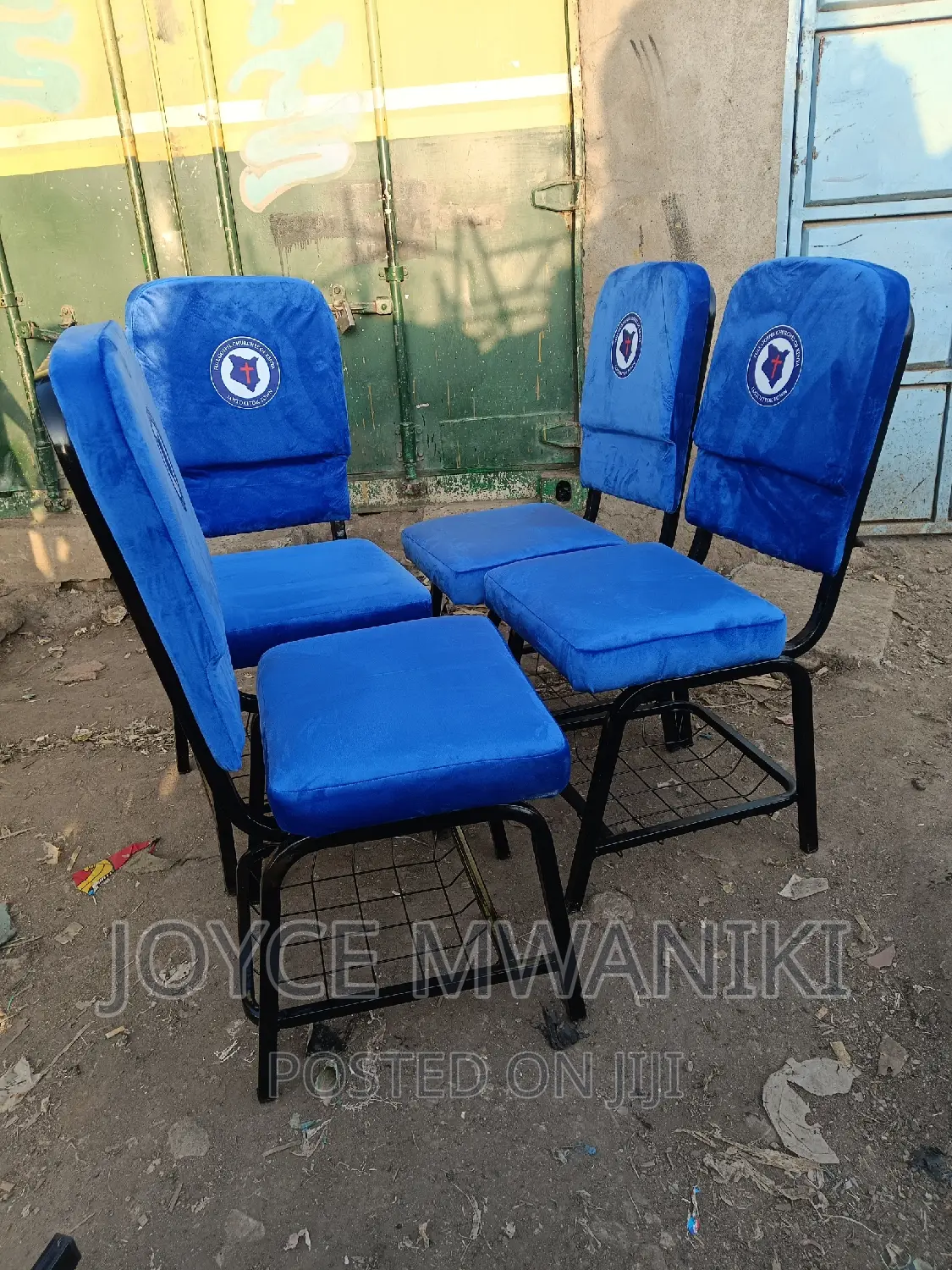 Church Chairs, Blue With Logo.
