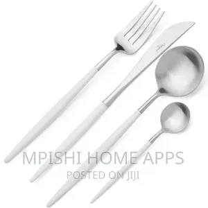 24pcs Cutlery Set White Silver