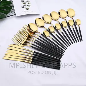24pcs Cutlery Set Black Gold