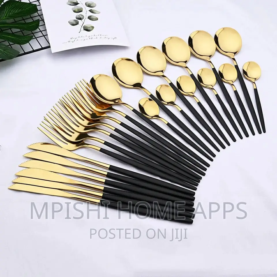 24pcs Cutlery Set Black Gold