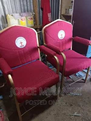 Church Chairs, Red With Armrest and Logo.