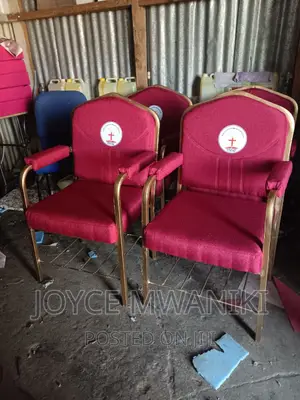 Church Chairs, Red With Armrest and Logo.