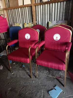Church Chairs, Red With Armrest and Logo.