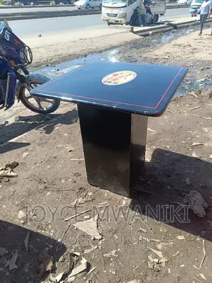 Restaurant Table, Black With Logo Square Shape.