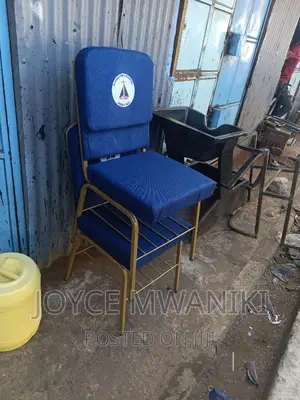 Church Chairs, Navy Blue With Logo.