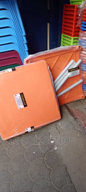 Complast Plastic Table With Metallic Tubing Leg