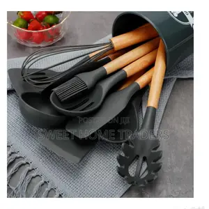 Generic 11 Pieces Silicone Non Stick Cooking Spoon Set-Grey