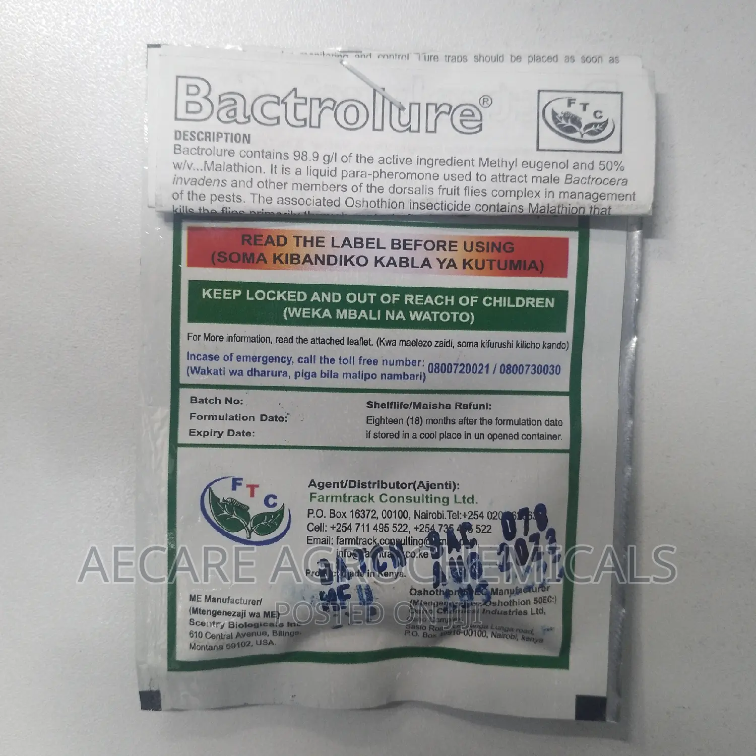 Bactrolure 98.9% Liquid 3ml Fruit Fly Attractant