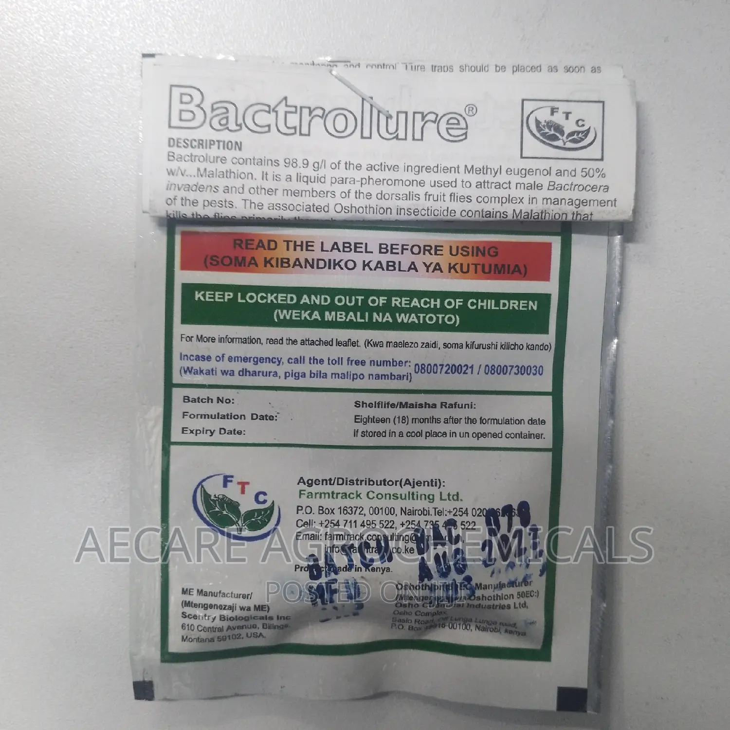 Bactrolure 98.9% Liquid 3ml Fruit Fly Attractant