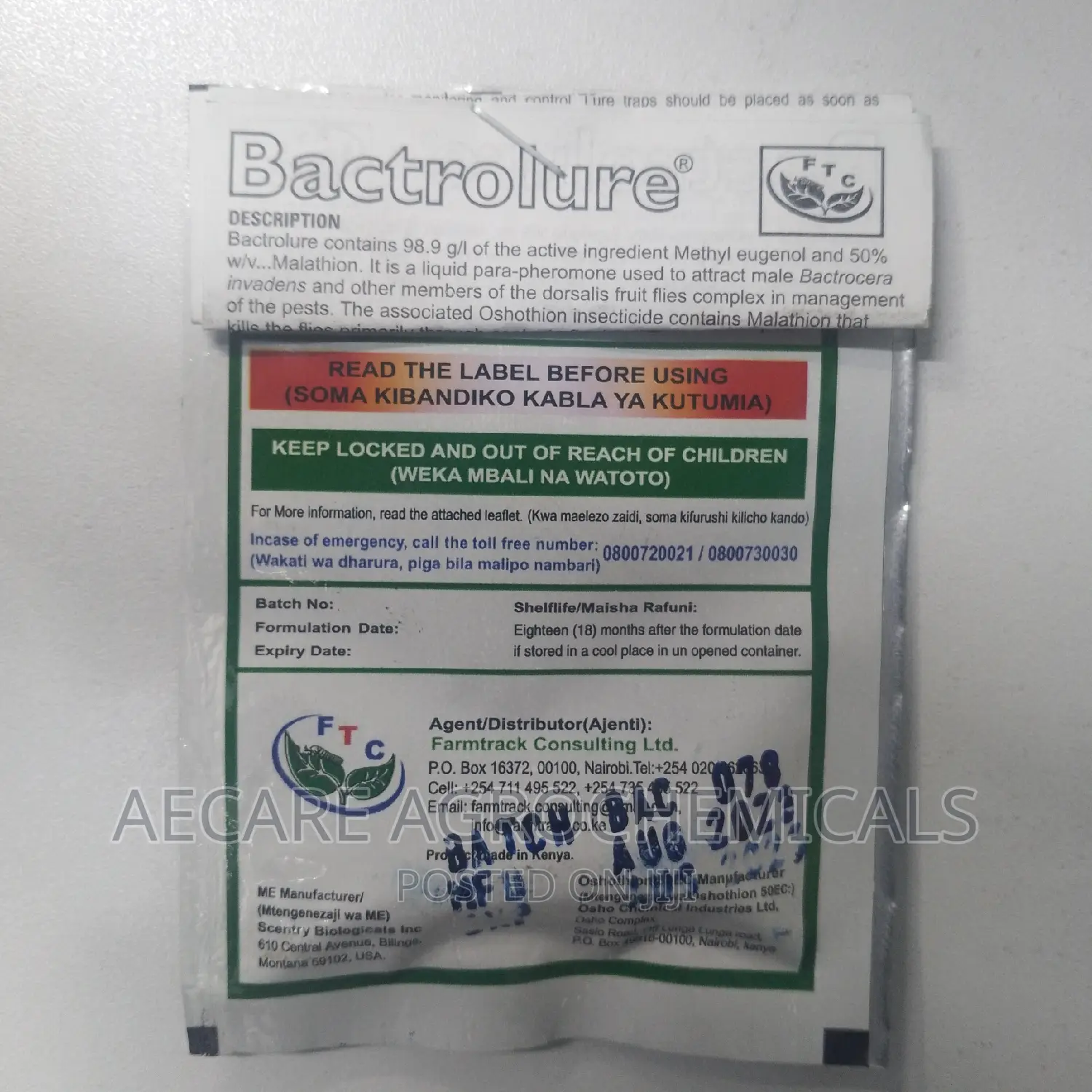 Bactrolure 98.9% Liquid 3ml Fruit Fly Attractant