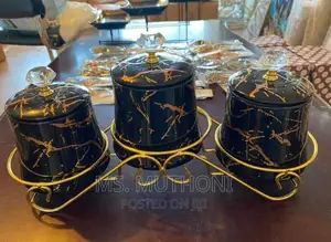 *3pcs Marble Canisters With a Gold Metal Stand