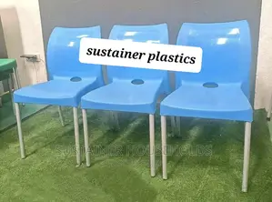 Sky Blue Armless Plastic Chairs With Metal Tubing Legs