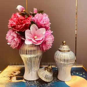 Flower Vase Ceramic Gold Plated White -Ginger