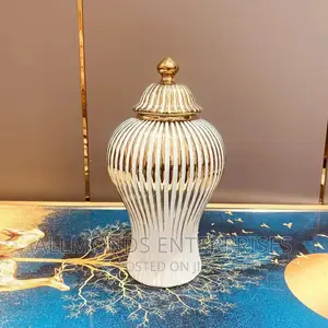 Flower Vase Ceramic Gold Plated White -Ginger