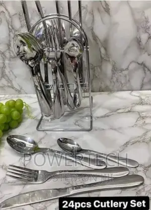 24 PCS Stainless Steel Cutlery Set Cutlery + Rack"