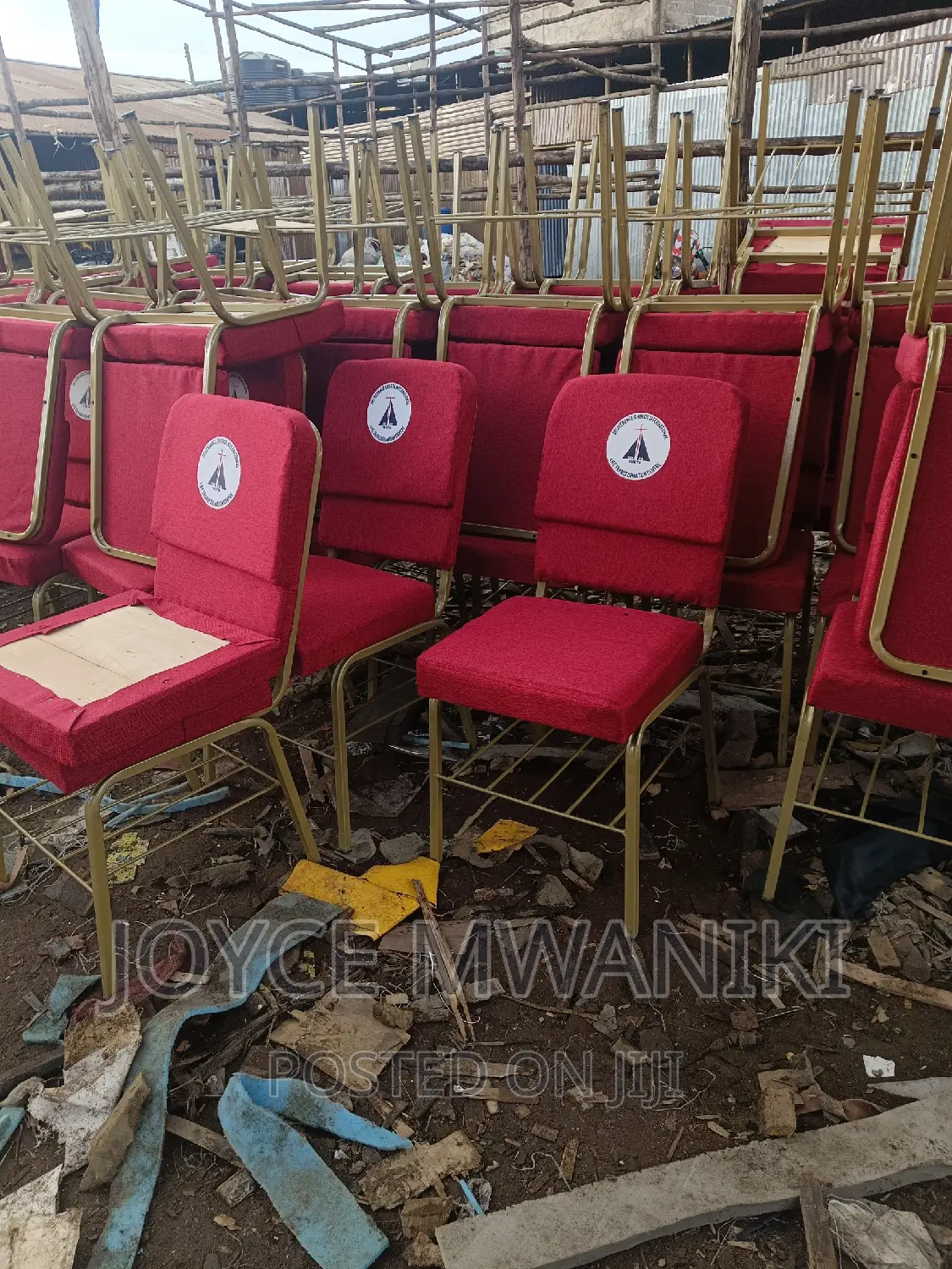 Church Chairs, Red With Logo.