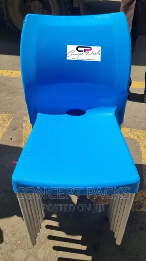 Blue Strong Armless Chair With Metal Tubing Legs