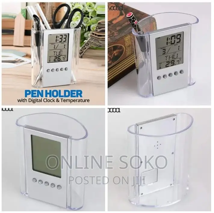 Multi-Functions LCD Digital Clock Desk Pen Holder Organizer