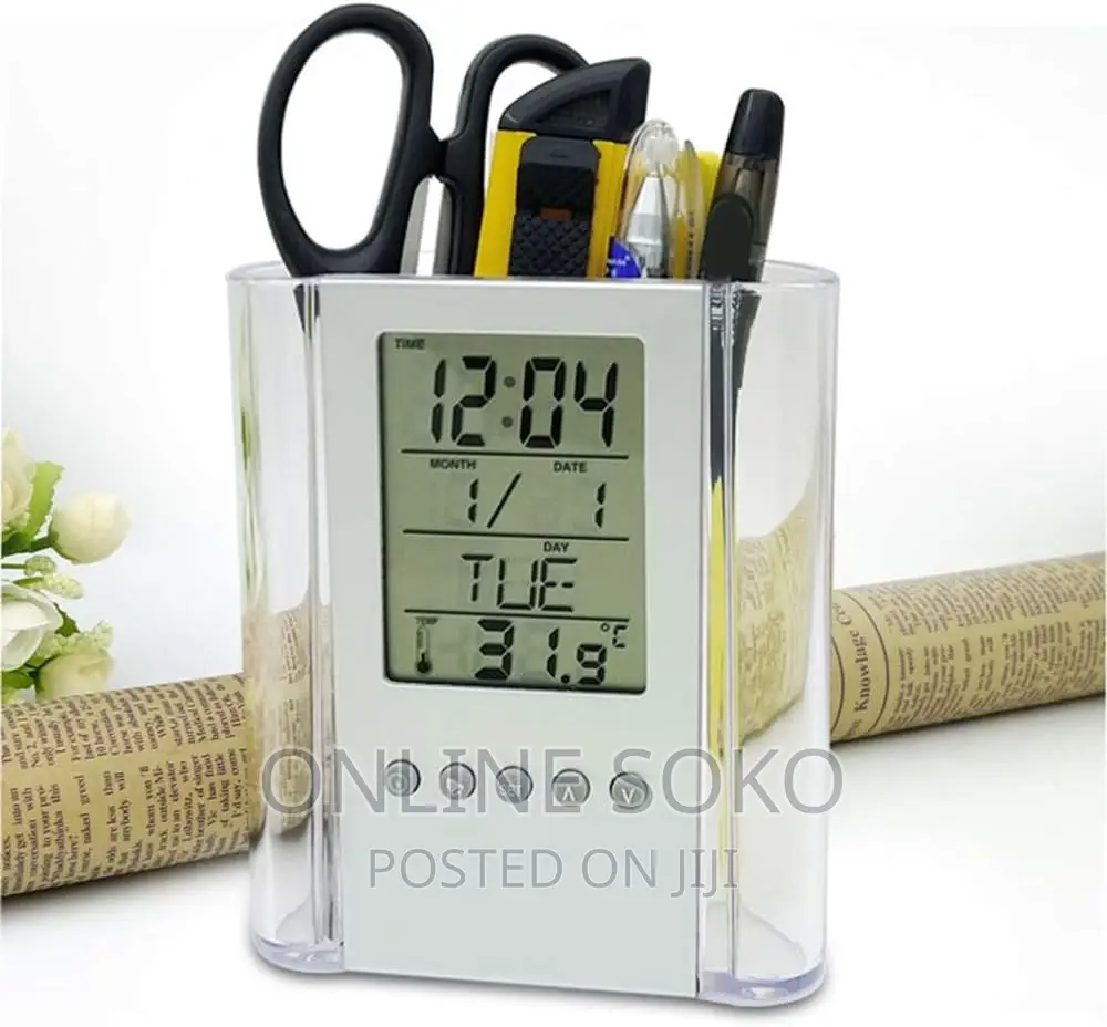 Multi-Functions LCD Digital Clock Desk Pen Holder Organizer