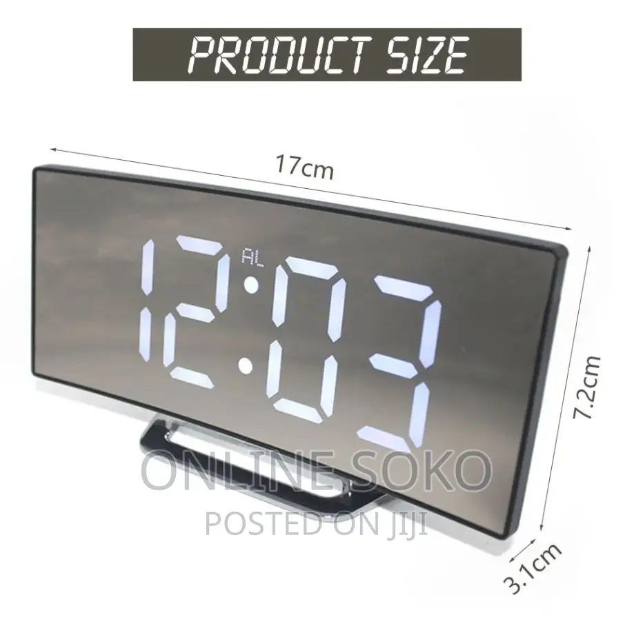Bedside Office Mirror Curved 7'' Screen LED Digital Clock