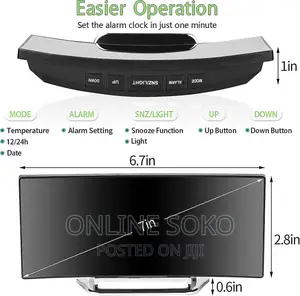 Bedside Office Mirror Curved 7'' Screen LED Digital Clock