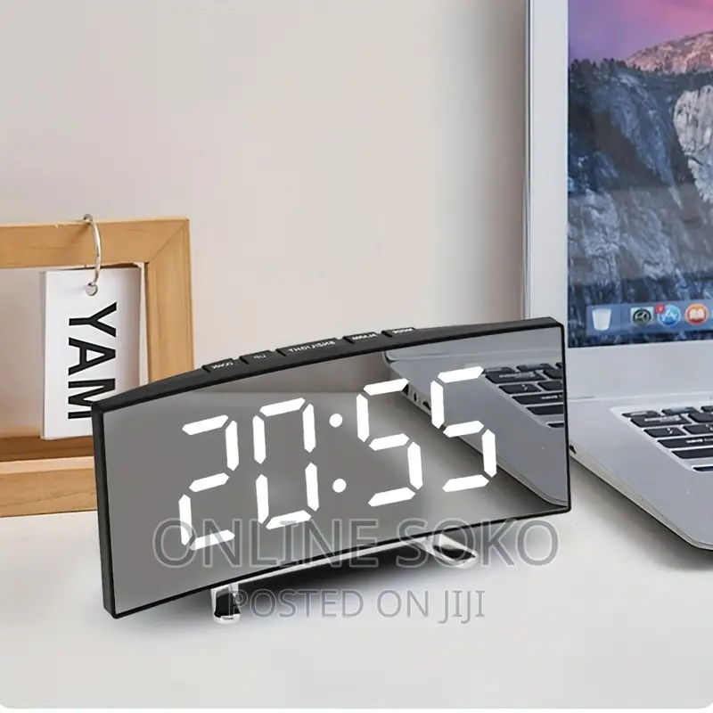 Bedside Office Mirror Curved 7'' Screen LED Digital Clock