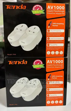 Tenda AV1000 PH6 Gigabit Passthrough Powerline Adapter Kit