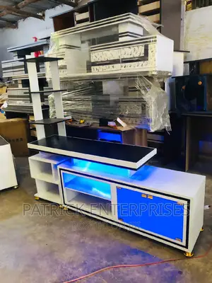 Morden Wooden TV Stand With Flowers Stand and LED Lights