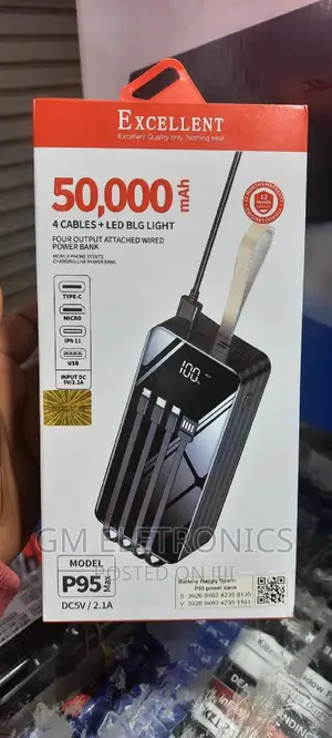 50000mah Portable Powerbank With Attached Charging Cables.