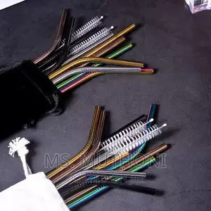 STAINLESS STEEL REUSABLE STRAWS* (8 Straws +2 Brushes +Pouch