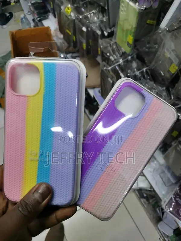 Rainbow Silicone Case for Apple iPhone 14 Pink/White