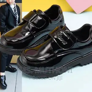 Trendy Unisex Black Oxford Wet Look School Shoes