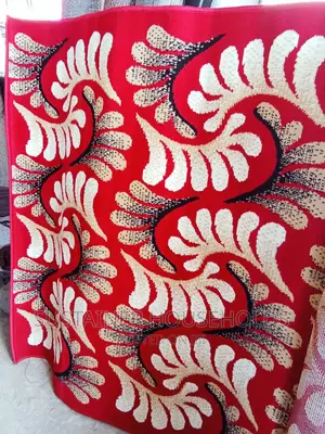 White and Red Flowered Carpet, 5 by 8 Feets