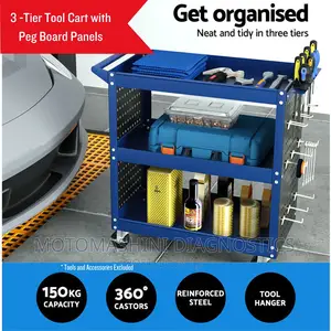 3 -Tier Tool Cart With Peg Board Panels and Wheel Casters