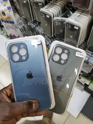 iPhone 15 Pro Max Cover Hard Blue Frosted Glass Silicone Bor