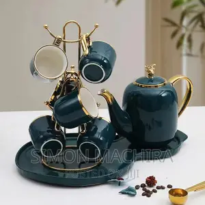 Ceramic Kettle Tray and 6 Cups