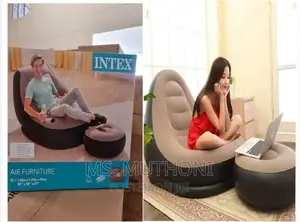 Inflatable Seat With Foot Rest and a Pump