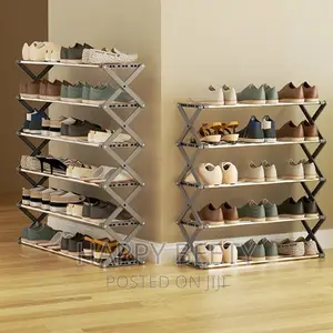 6 Layer Foldable Metallic/ Stainless Steel Shoe Rack