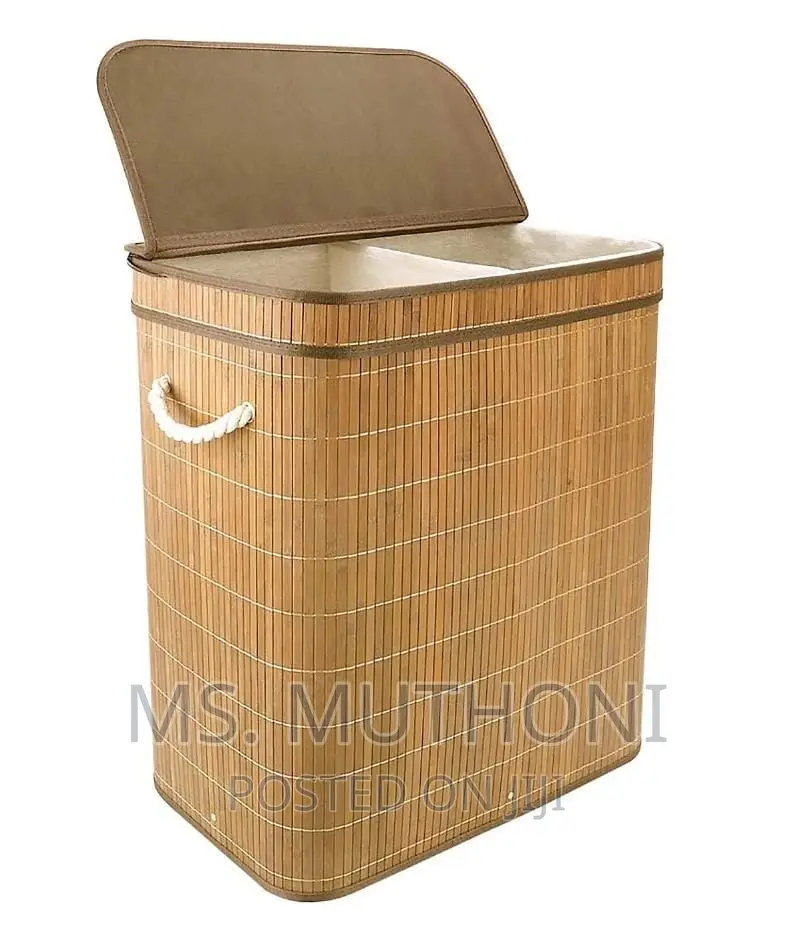 100L Bamboo Laundry Basket With Flip Lid - Large Folding Clo