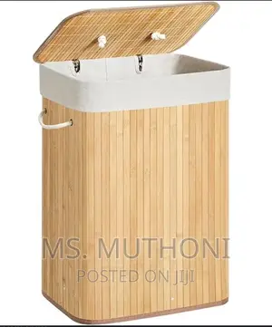 100L Bamboo Laundry Basket With Flip Lid - Large Folding Clo