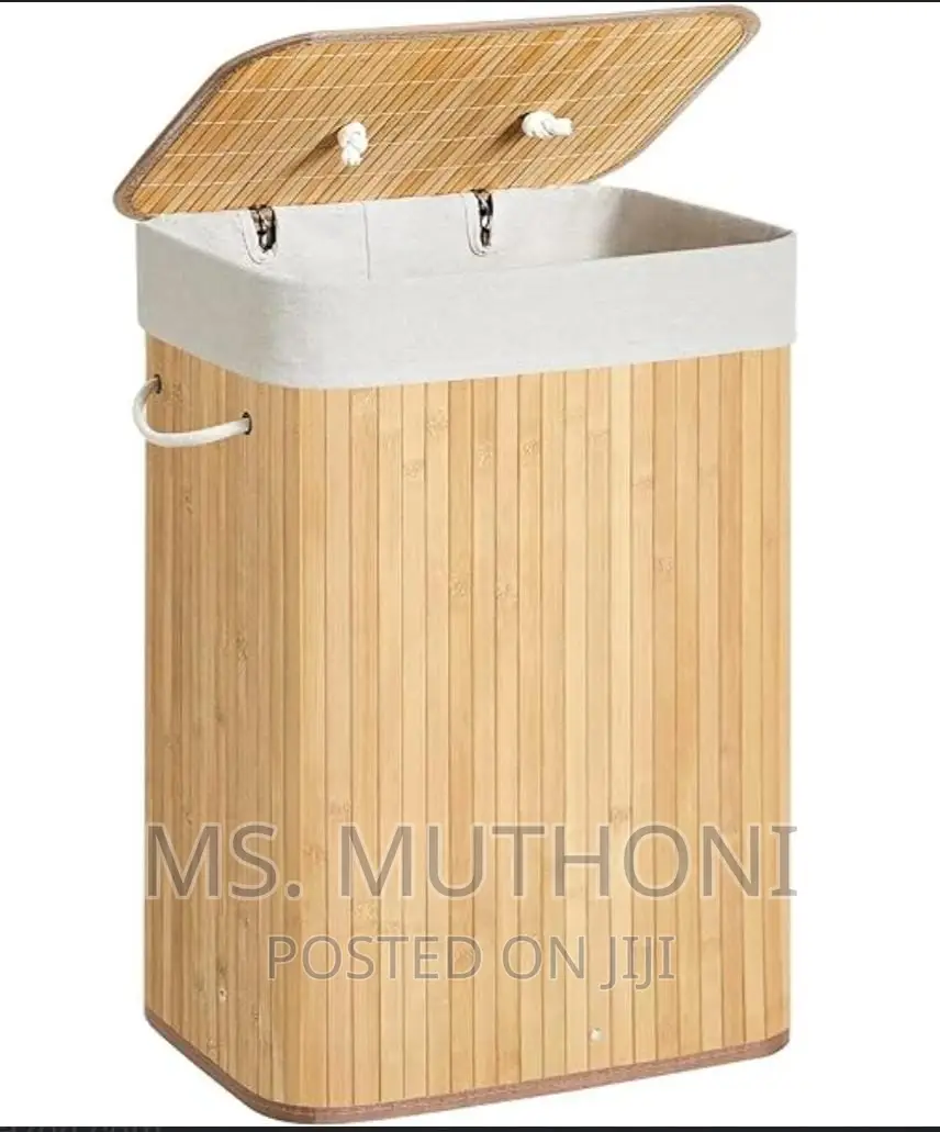 100L Bamboo Laundry Basket With Flip Lid - Large Folding Clo