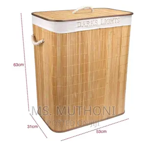 100L Bamboo Laundry Basket With Flip Lid - Large Folding Clo
