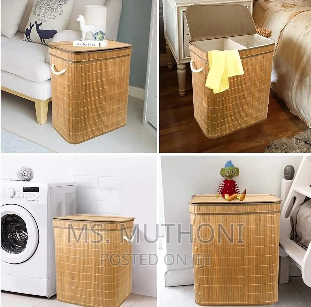 100L Bamboo Laundry Basket With Flip Lid - Large Folding Clo