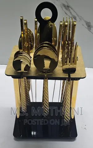 24pc Cutlery Set Gold Stand in Box