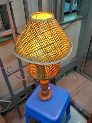 Wooden Table Lamp With African Shades