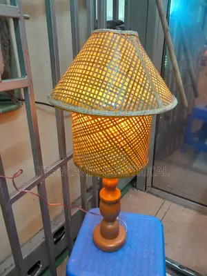 Wooden Table Lamp With African Shades
