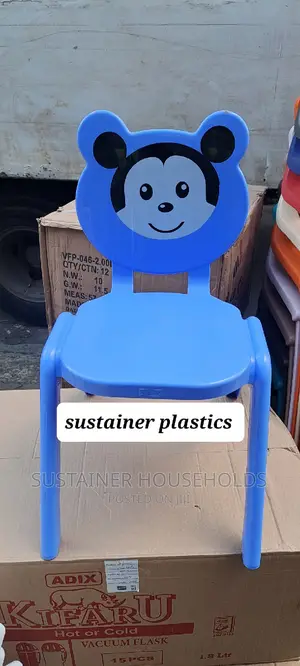 Light Blue Kids Plastic Chairs With Cartoon
