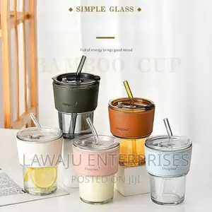 Leather Cover Slub Smoothie Cup With Straw