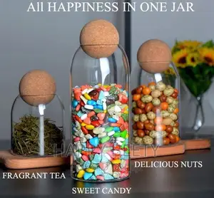 *Glass Jar With Ball Wooden Lid