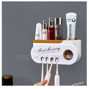 2 in 1 Good Morning Toothbrush Holder Toothpaste Dispenser